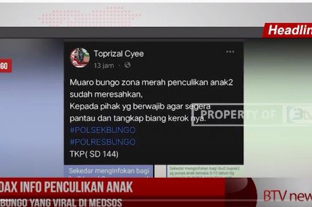 HOAX INFO PENCULIKAN ANAK DIBUNGO YANG VIRAL DI MEDSOS