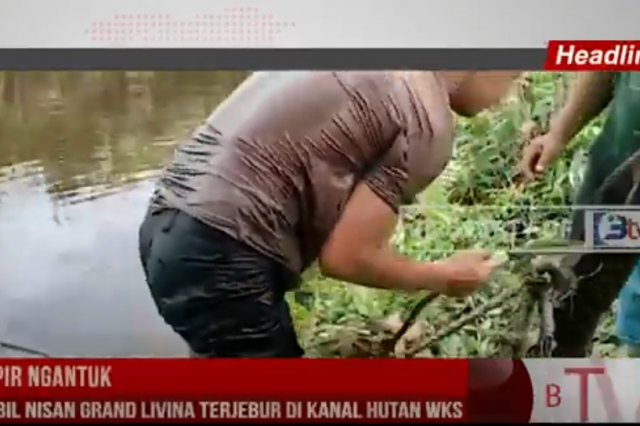 SOPIR NGANTUK,MOBIL NISAN GRAND LIVINA TERJEBUR DI KANAL HUTAN WKS