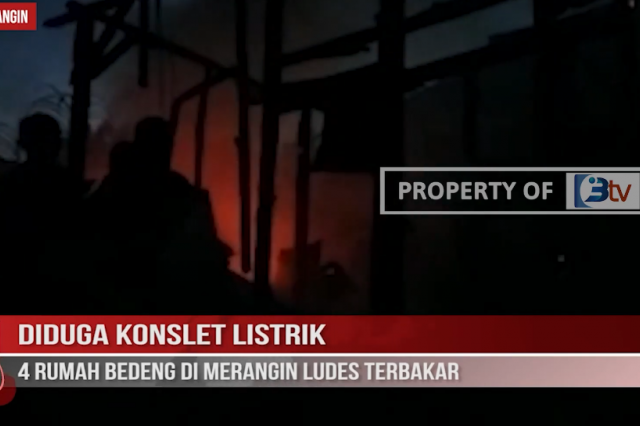 DIDUGA KONSLET LISTRIK,4 RUMAH BEDENG DI MERANGIN LUDES TERBAKAR