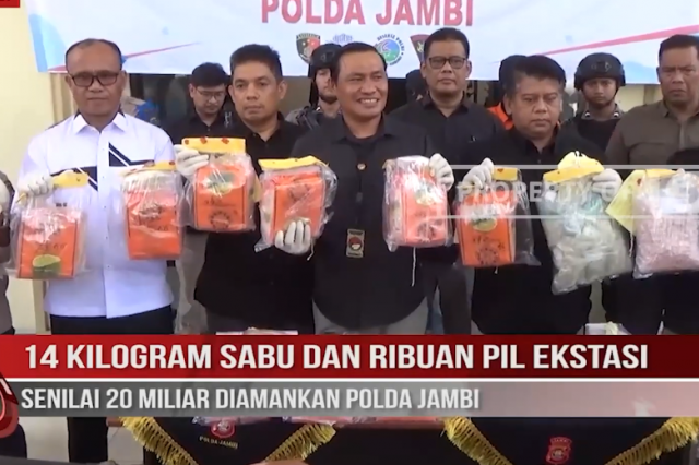 14 KILOGRAM SABU DAN RIBUAN PIL EKSTASI SENILAI 20 MILIAR DIAMANKAN POLDA JAMBI