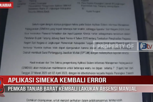 APLIKASI SIMEKA KEMBALI ERROR,PEMKAB TANJAB BARAT KEMBALI LAKUKAN ABSENSI MANUAL