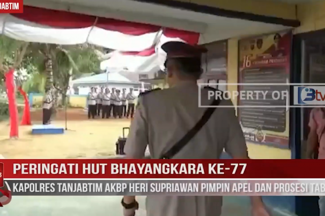 PERINGATI HUT BHAYANGKARA KE 77,KAPOLRES TANJABTIM AKBP HERI SUPRIAWAN PIMPIN APEL DAN TABUR BUNGA