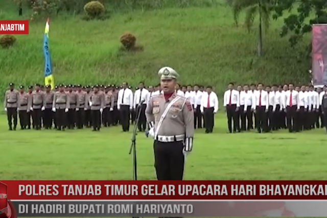 POLRES TANJAB TIMUR GELAR UPACARA HARI BHAYANGKARA KE 77, DI HADIRI BUPATI ROMI HARIYANTO