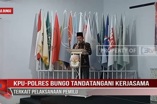 KPU POLRES BUNGO TANDATANGANI KERJASAMA TERKAIT PELAKSANAAN PEMILU