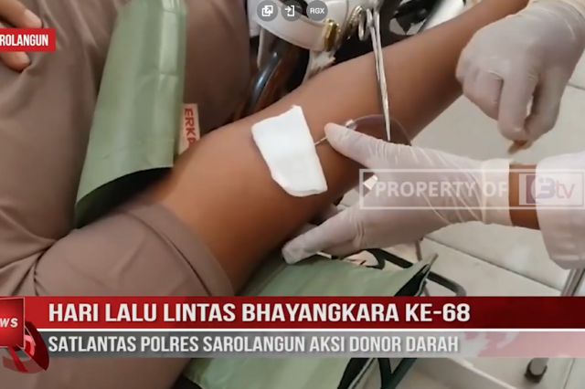 HARI LALU LINTAS BHAYANGKARA KE 68, SATLANTAS POLRES SAROLANGUN AKSI DONOR DARAH