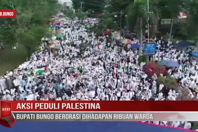 AKSI PEDULI PALESTINA, BUPATI BUNGO BERORASI DIHADAPAN RIBUAN WARGA