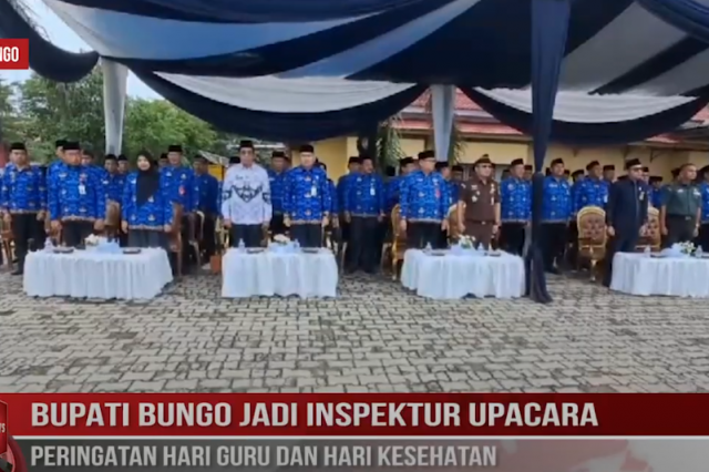 BUPATI BUNGO JADI INSPEKTUR UPACARA PERINGATAN HARI GURU DAN HARI KESEHATAN