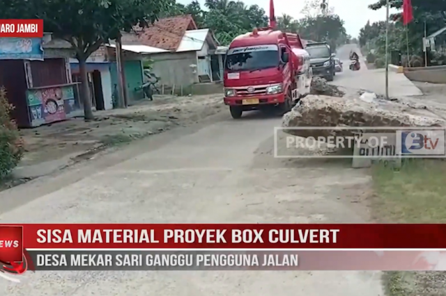 SISA MATERIAL PROYEK BOX CULVERT DESA MEKAR SARI GANGGU PENGGUNA JALAN