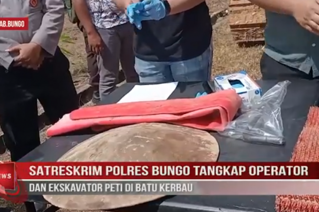 SATRESKRIM POLRES BUNGO TANGKAP OPERATOR DAN EKSKAVATOR PETI DI BATU KERBAU