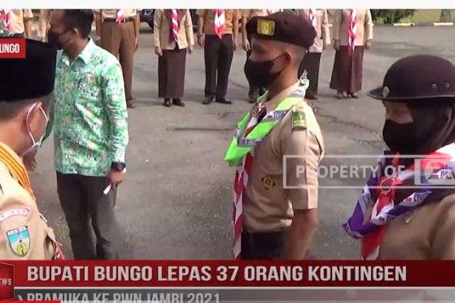 BUPATI BUNGO LEPAS 37 ORANG KONTINGEN PRAMUKA KE PWN JAMBI 2021