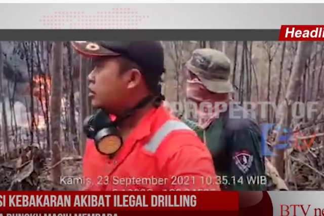 LOKASI KEBAKARAN AKIBAT ILEGAL DRILLING DI DESA BUNGKU MASIH MEMBARA