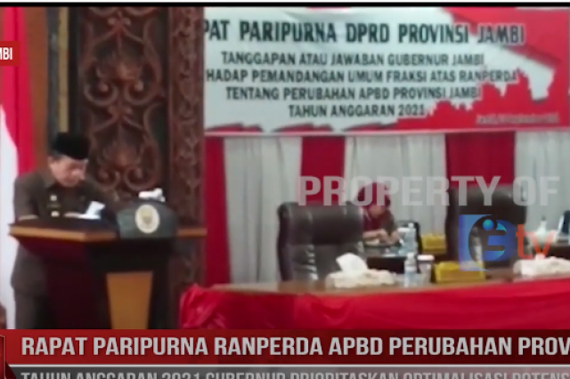 RAPAT PARIPURNA RANPERDA APBD PERUBAHAN PROV JAMBI TAHUN ANGGARAN 2021